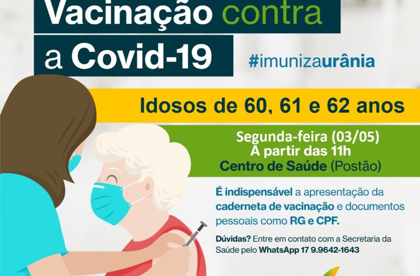 Vacinação aos idosos de 60, 61 e 62 anos tem início na segunda-feira em Urânia