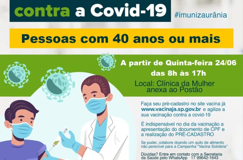  Secretaria de Saúde de Urânia antecipa vacinação as pessoas com 40 anos ou mais