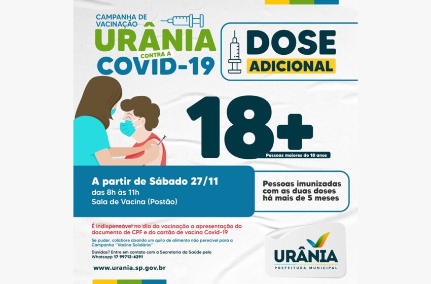  Secretaria de Saúde realiza vacinação de dose adicional para os maiores de 18 anos no próximo sábado em Urânia