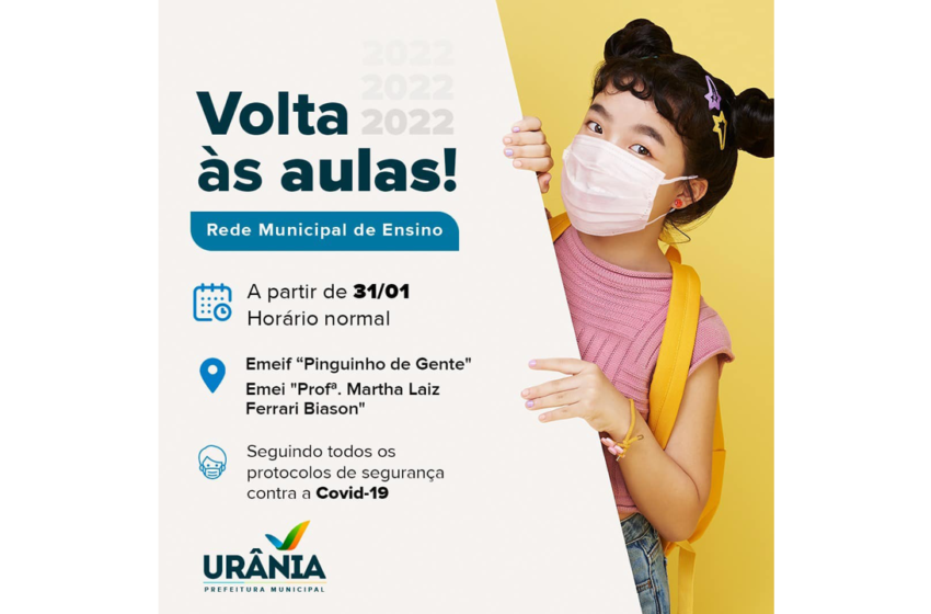 Calendário Escolar Municipal 2022 começa oficialmente dia 31 de janeiro em Urânia