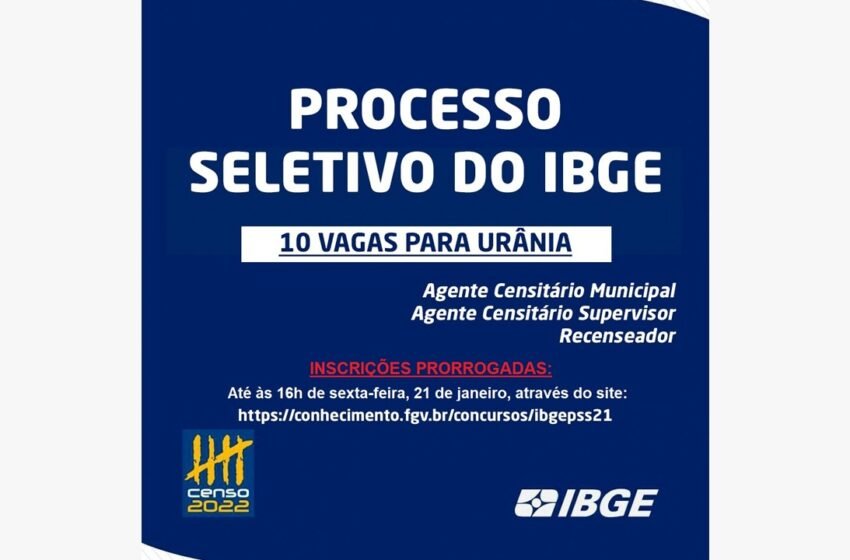  IBGE prorroga inscrições e oferece oportunidades para a população de Urânia
