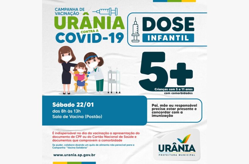  Urânia inicia vacinação de crianças com comorbidades no próximo sábado