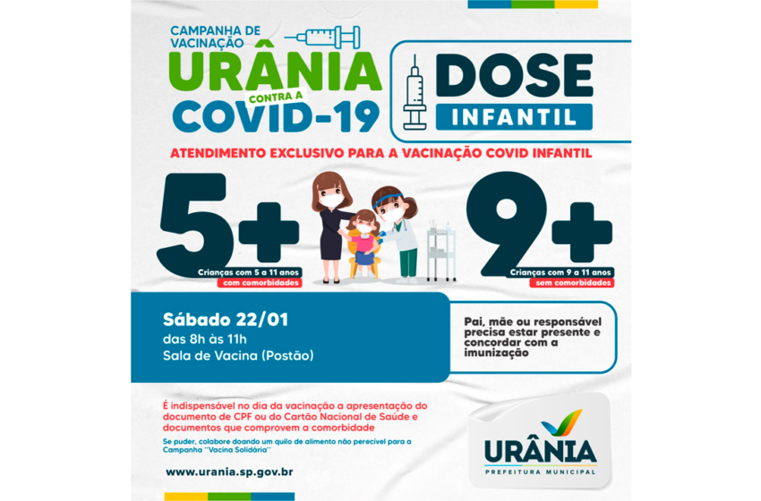  Secretaria de Saúde de Urânia amplia cronograma de vacinação contra a Covid-19 ao público infantil