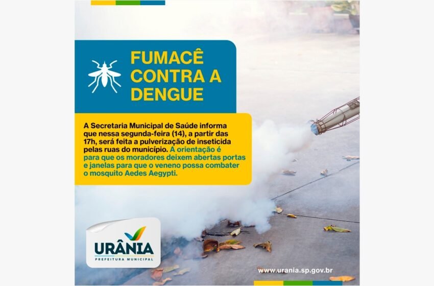  Veículo do Fumacê passará pelas ruas de Urânia nesta segunda-feira
