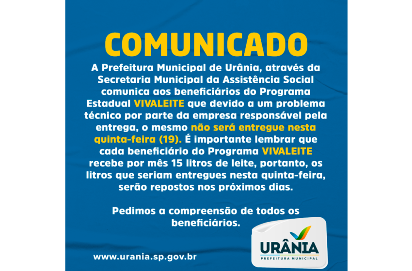  COMUNICADO – PROGRAMA VIVALEITE