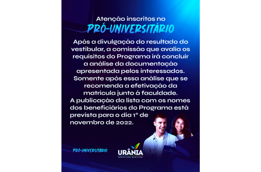  COMUNICADO – PRÓ-UNIVERSITÁRIO