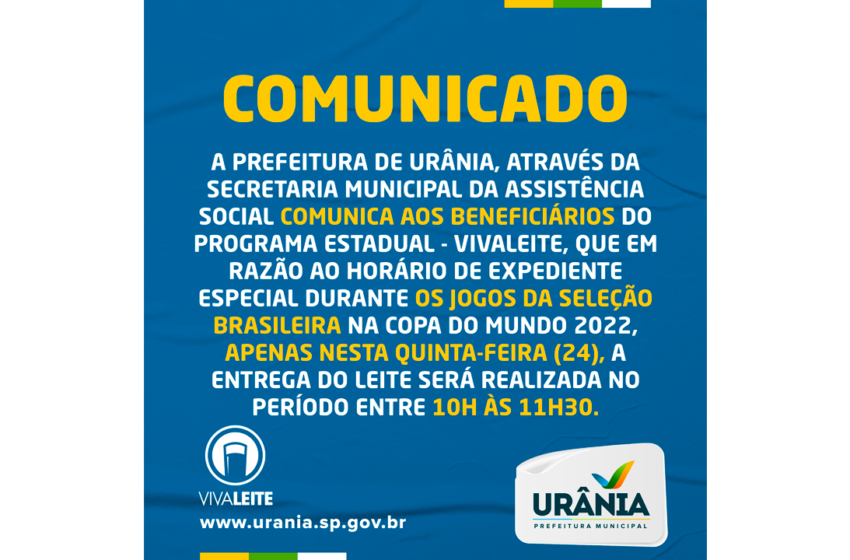 COMUNICADO: HORÁRIOS DE ATENDIMENTO AO PÚBLICO NOS DIAS DOS JOGOS DO BRASIL  NA COPA DO MUNDO FIFA 2022 - Prefeitura de Quadra