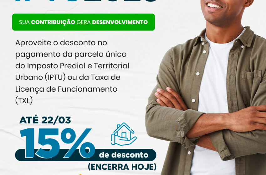 Fim do prazo para pagamento do IPTU 2023