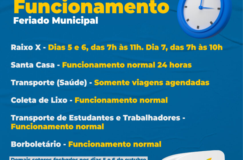Confira o funcionamento dos serviços públicos no feriado municipal